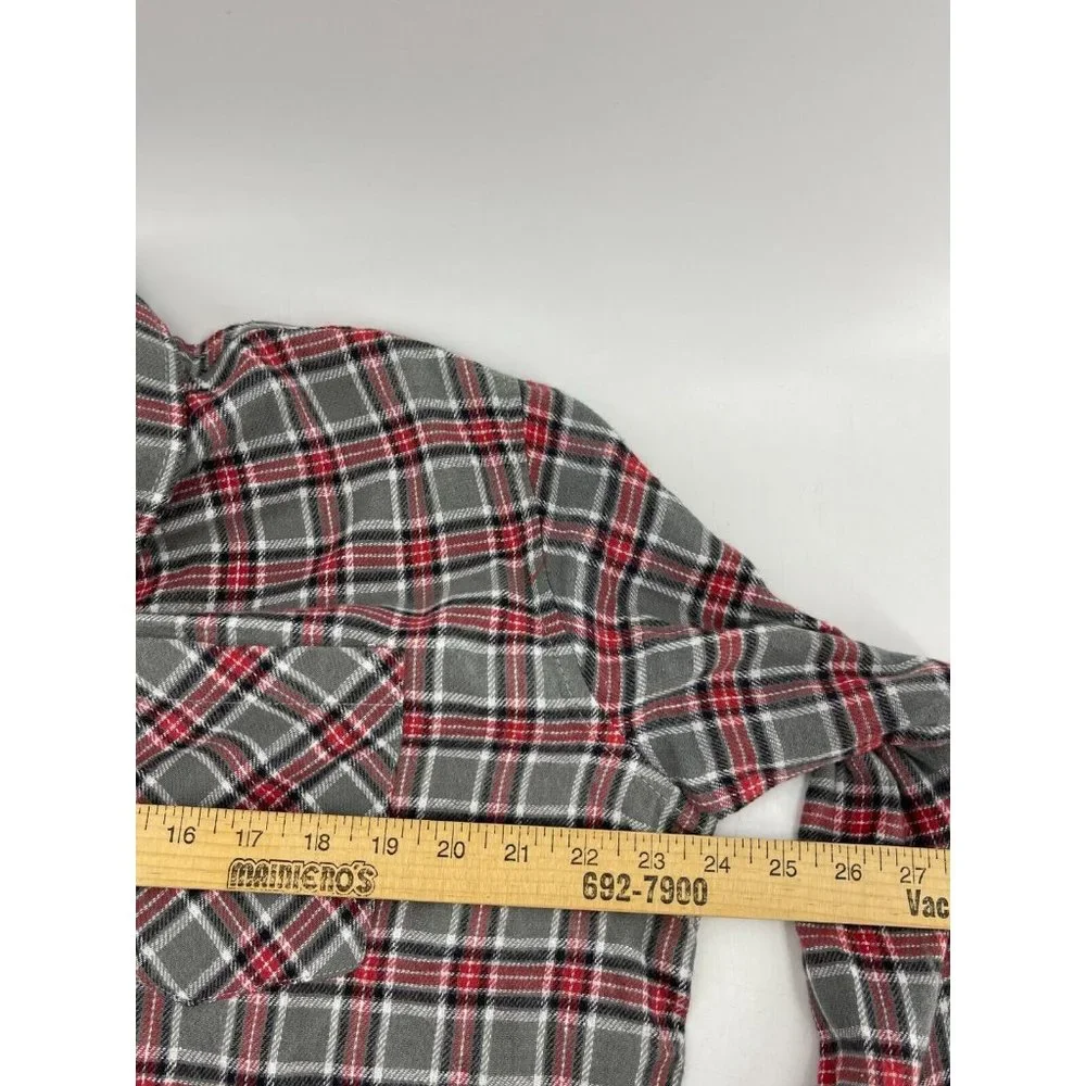 Jackson Hole Men's Gray Red Plaid Flannel Button Down Long Sleeve Shirt Size L